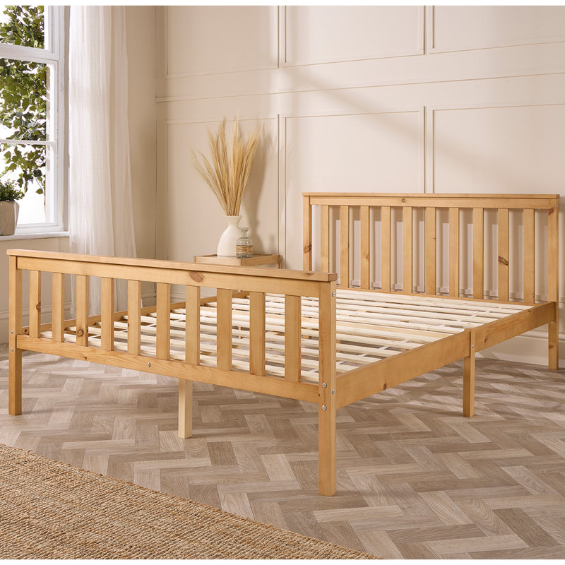 Aadi Solid Wood Shaker Bed Frame, Double (4'6), Full Natural
