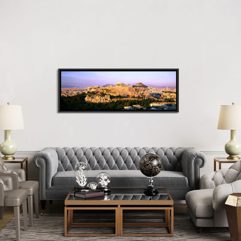 Vue aérienne mettant en vedette l’acropole d’athènes, reproduction de photo sur toile tendue en grèce, Toile avec cadre noir