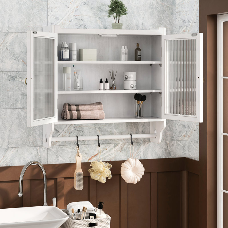 24.8"Glass Door Vintage Double Door Wall Cabinet With Three Tiers Of Storage With Towel Rack