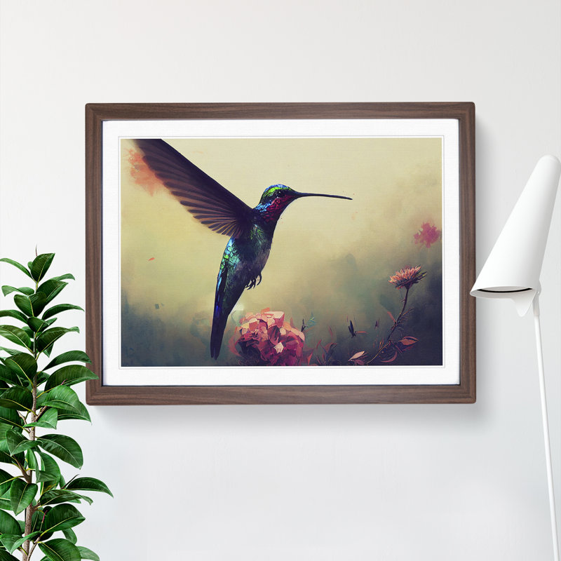Hummingbird Vol.4 Abstract - Framed Print, 25cm H x 34cm W x 2cm D, Walnut