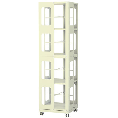4 étagères rotatives, 360 roulettes, assemblage facile, grande taille, faible encombrement, idéal pour ranger des livres, bibliothèque blanche de style nouveau, tablette réglable, mouvement fluide, unité de rangement de grande capacité