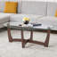 Table basse 48 "ovale en verre avec base en bois, cerisier-929272012-929272626