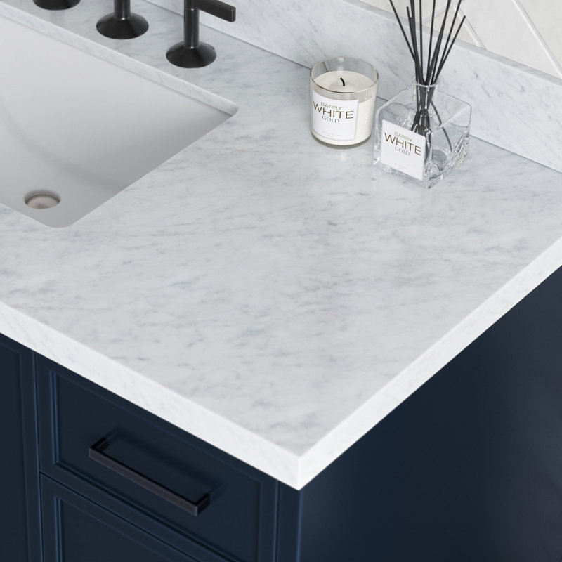 ARIEL Kelly 55 Single Sink Bathroom Vanity with Italian Carrara Marble Top, Midnight Blue, 55"