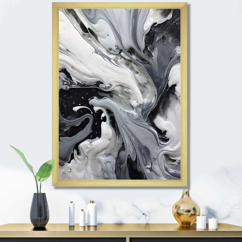 «Black and Grey Harmony In Chaos», reproduction d'art sur toile abstraite, H 20 po x l 12 po x P 1 po, Cadre photo unique