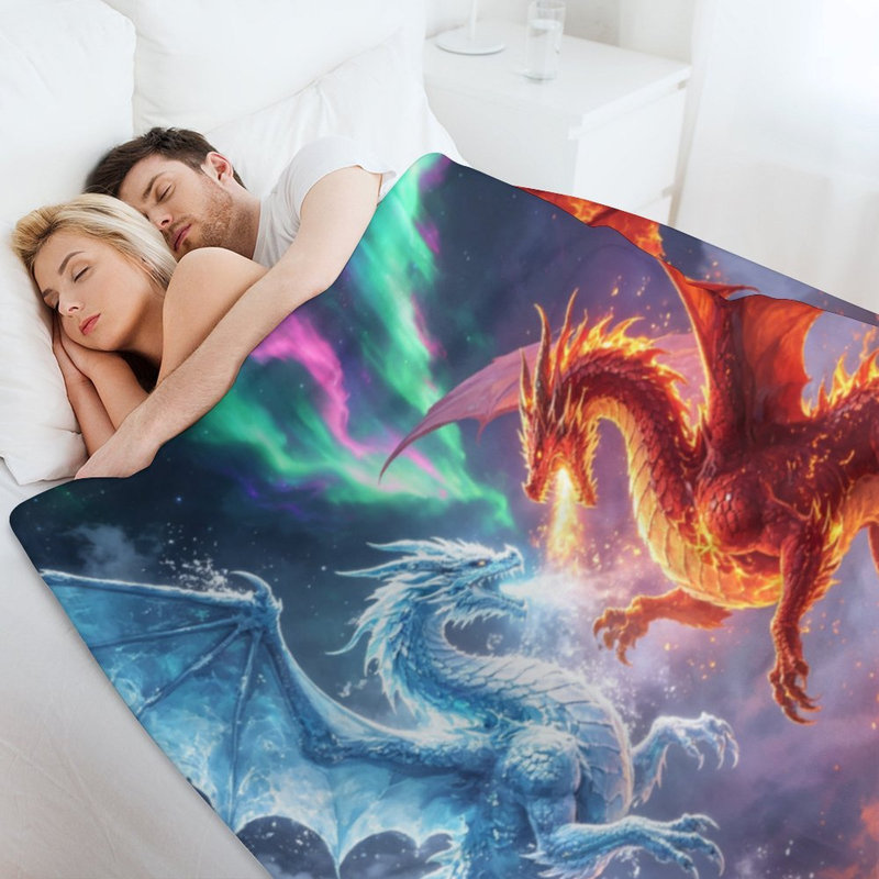 Ice and Fire Dragons (1) Jeté en flanelle de luxe, couverture douce et chaude pour le canapé-lit du salon, 40 po x 50 po