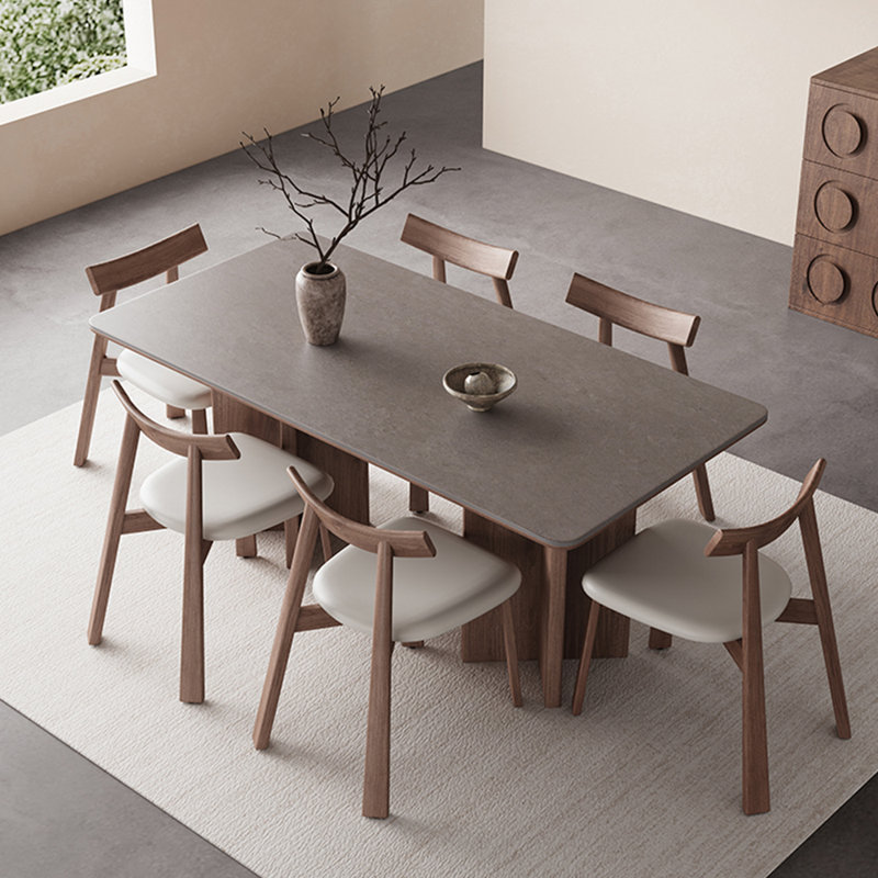 Retro light luxury rectangular dining table set, 29.5"H x 59"L x 31.5"W
