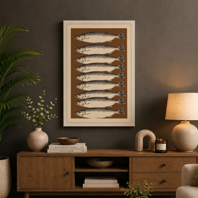 Seven Silvery Fish Botanical - Wrapped Canvas, 24x16 - 61.0 x 40.6 cm, Sage Border