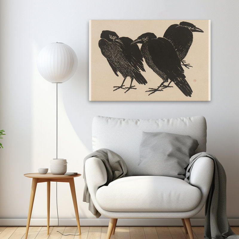 Trois corbeaux, 1872-1897 - musée, animaux, oiseaux, ensembles, art noir neutre, H 24 po x l 36 po