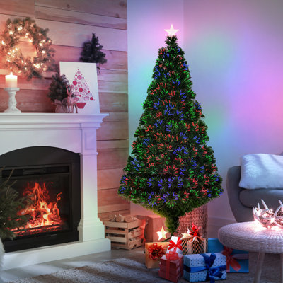 Xmas Pre-Lit Green Pine Artificial Christmas Tree with Multi-Coloured Lights and Stand