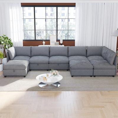 Modular Sectional Sofa, Convertible Sofa Seat With Storage, Sleeper Sectional Sofa Set, Fabric Flexible Modular Combinations for Living Room(8seats)