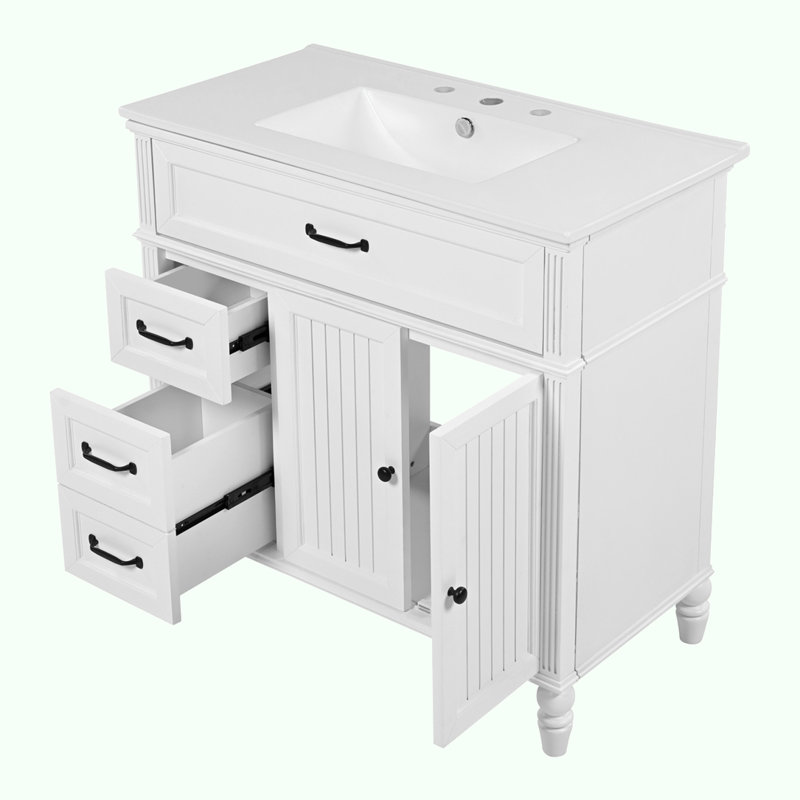 Meuble-lavabo 36 po avec lavabo, Blanc, Noir, noir, noir, noir