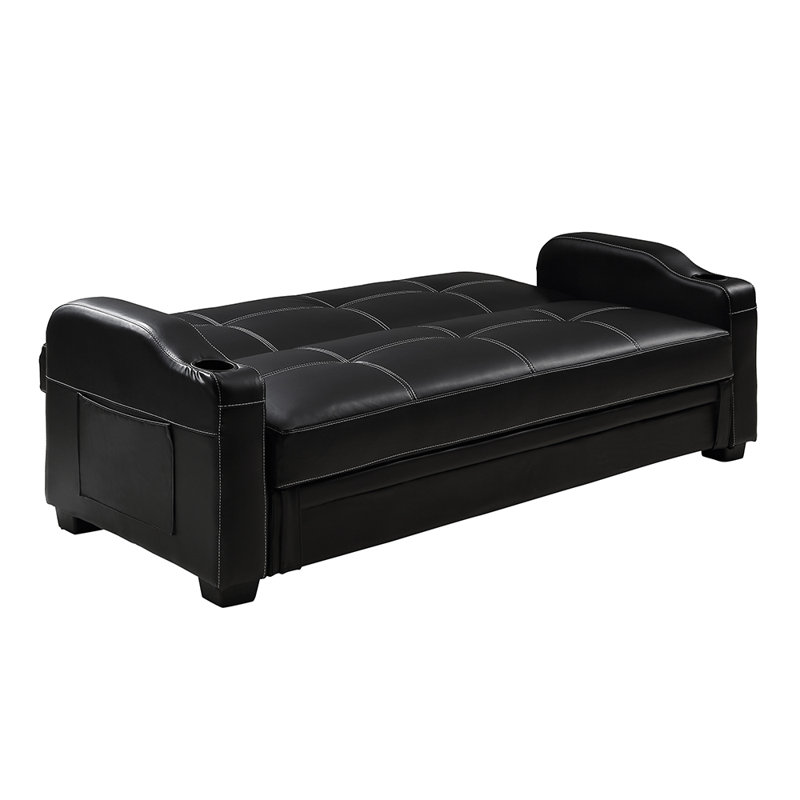 3 Seater Faux Leather Sleeper, Black