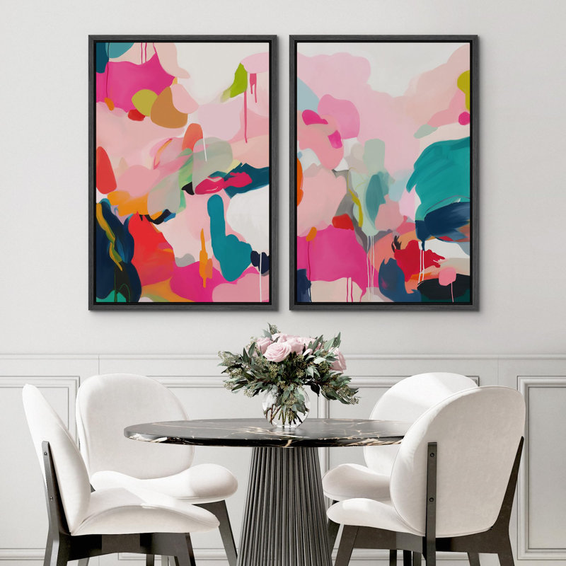 «Grunge Tan White», 2 pièces sur toile, Cadre noir, H 24 po x l 36 po