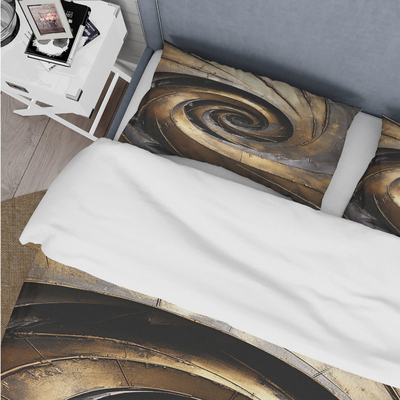 Ensemble de housse de couette en or noir Timeless Turn - Abstract Spirals, Housse de couette pour grand lit et 2 taies décor
