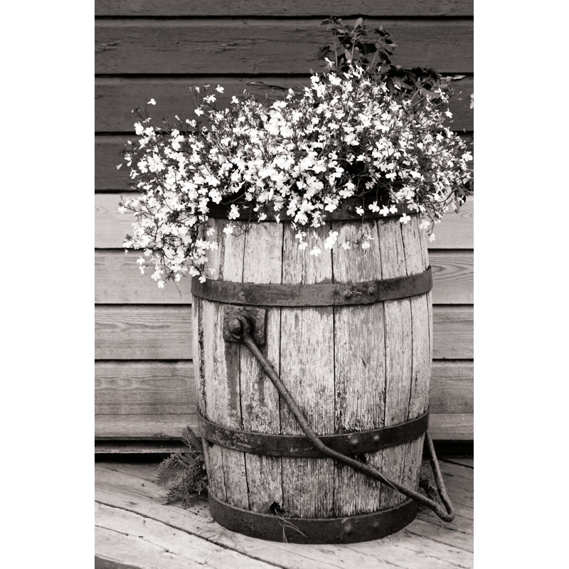 Barrel of Flowers - Reproduction de photo sur toile tendue, H 18 po x l 12 po, Non, Imprimé avec cadre blanc
