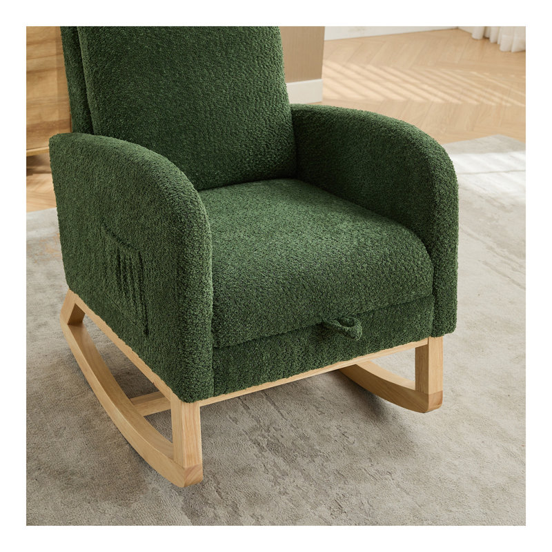 Chaise berçante en tissu avec repose-pieds rétractable Boucle, Vert, Naturel