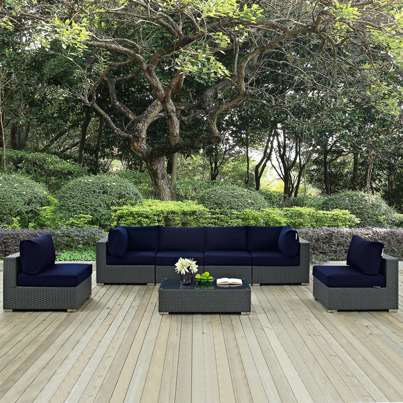 Ensemble modulaire d'extérieur 7 pièces Modway, Toile bleu marine Sunbrella®