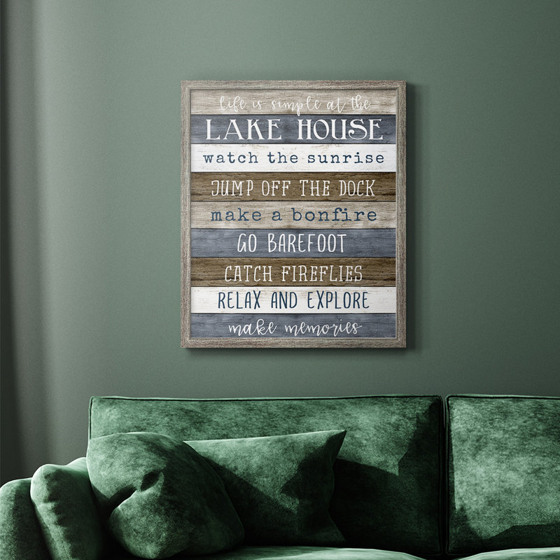 Toile encadrée de qualité supérieure Simple Lake Rules - prête à être accrochée, Argent patiné, H 24 po x l 20 po