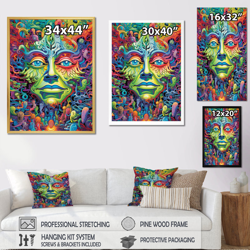 Symbole bouddhiste «Eyes of the All Seeing God IV» - impression, H 44 po x l 34 po, Cadre flottant doré