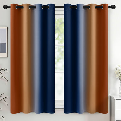 Rideaux isolants bleus et bruns orange, rideaux à œillets avec œillets 2 panneaux