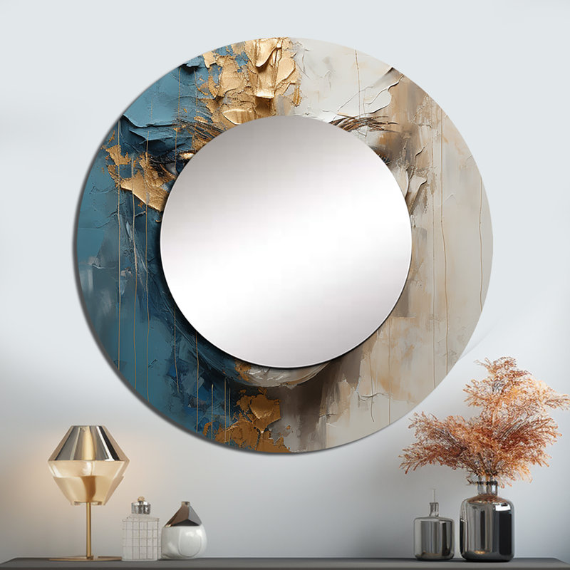 Sabriana or et bleu femme méditation Portrait - miroir mural unique femme, miroir rond moderne, art imprimé en métal