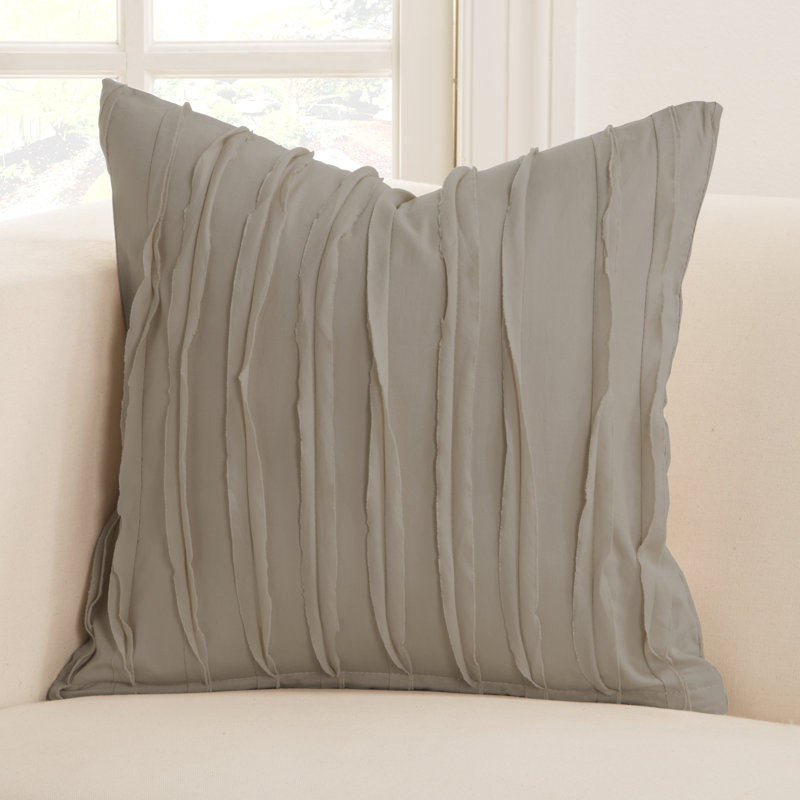 Tattered Ruffled Cotton Throw Pillow, 16" x 16", Haze