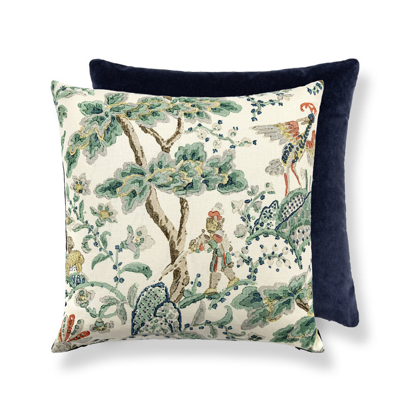 KELMESCOTT / AURORA PILLOW, 22" H x 22" W, Square, Leaf/Ivory/Navy Toile