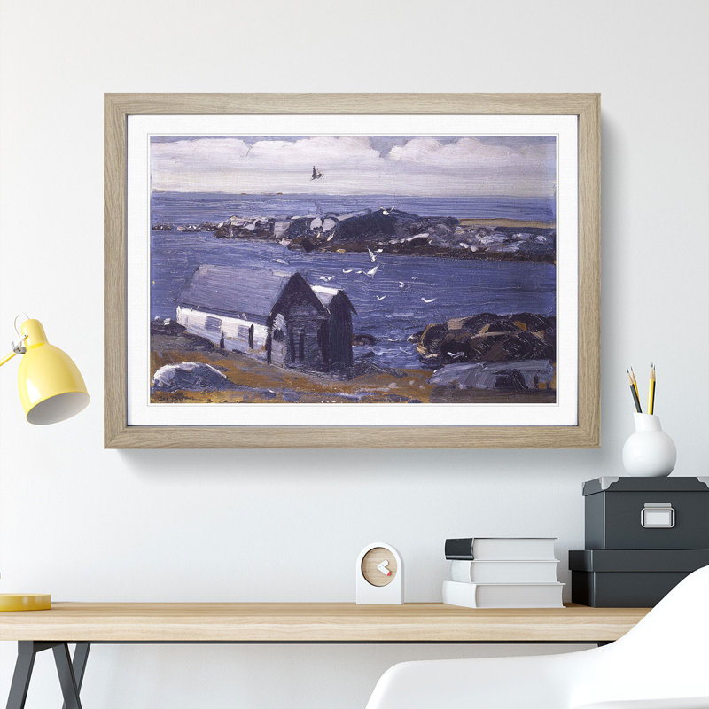 The Gulls, Monhegan by George Bellows - Picture Frame Painting, 36cm H x 48cm W x 2cm D, Oak