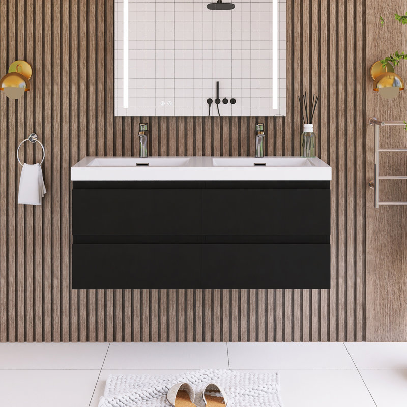 Meuble-lavabo double 47,05 po avec plateau en résine Joeris