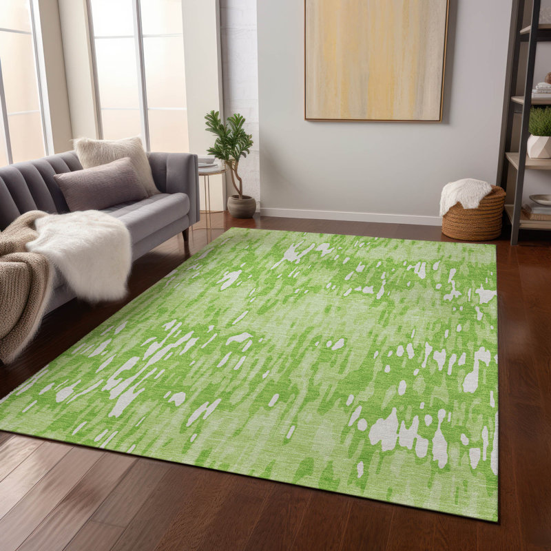 Ken Lime Washable Indoor-Outdoor Rug - , 10' x 14'
