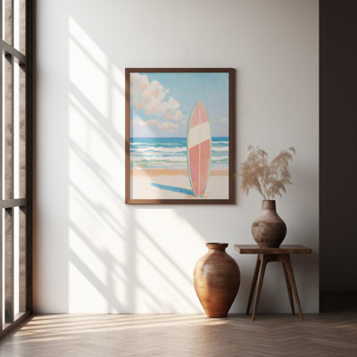 «Sea Beach Surfboard», art mural texturé encadré