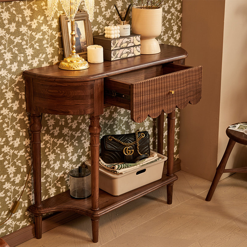 Retro Solid Wood Console Table with 1 Drawer