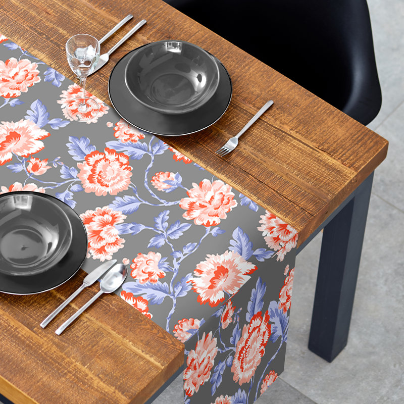 Chemin de table imprimé Arpad, Gris/Bleu/Orange