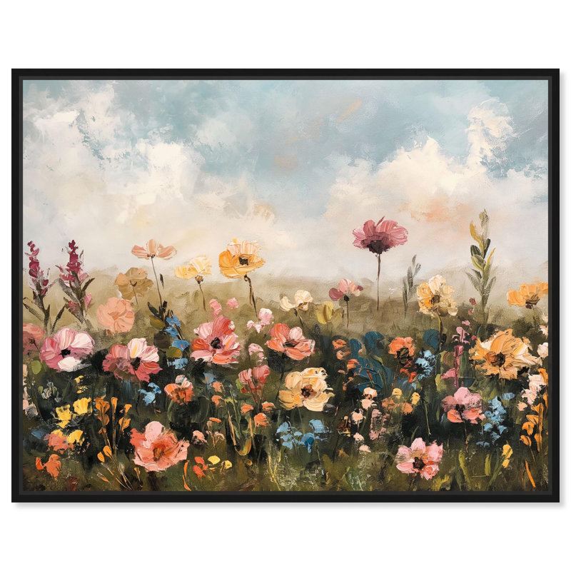 «Dreaming Meadows Canvas Mute Florals» par Art Remedy, H 21 po x l 17 po, Black Floater Framed