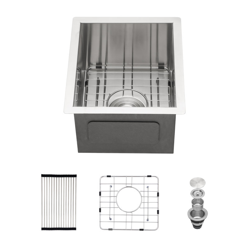 15" x 13" Brushed Stainless Steel Undermount Single Bowl Bar Sink