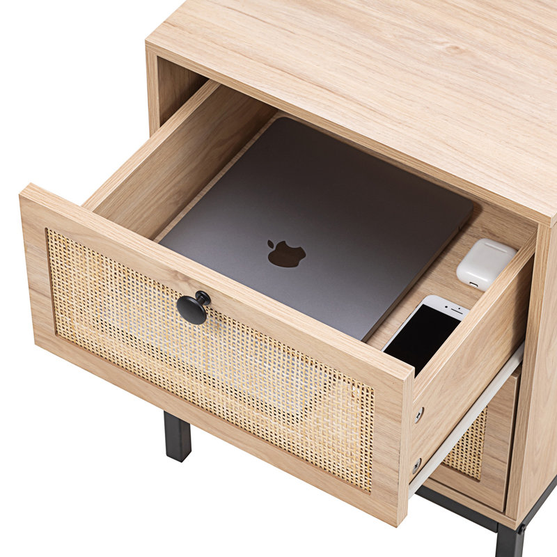 Ensemble de 2 tables de chevet rectangulaires en rotin avec tiroirs, table de chevet