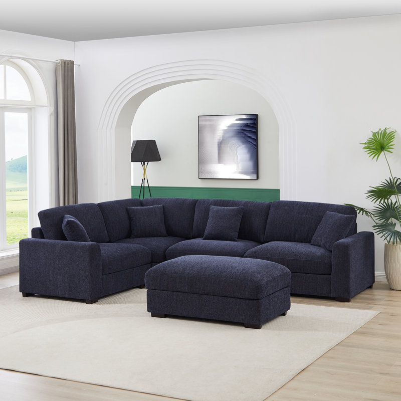 Eugenija Upholstered Sectional Reversible, White 100% Polyester, 36.2" H x 124.41" W x 86.61" D