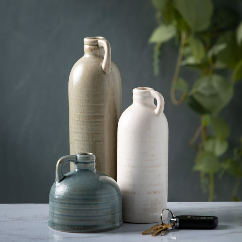 Bouteille décorative en céramique Cabell, Bleu / vert / blanc