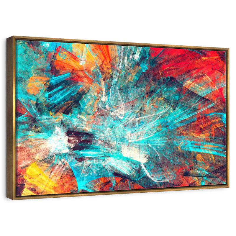 Vibrante éclaboussure de morue, Cadre flottant doré, 43 po x 29 po