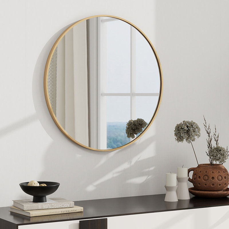 Miroir mural en aluminium, Doré, 24 po x 24 po