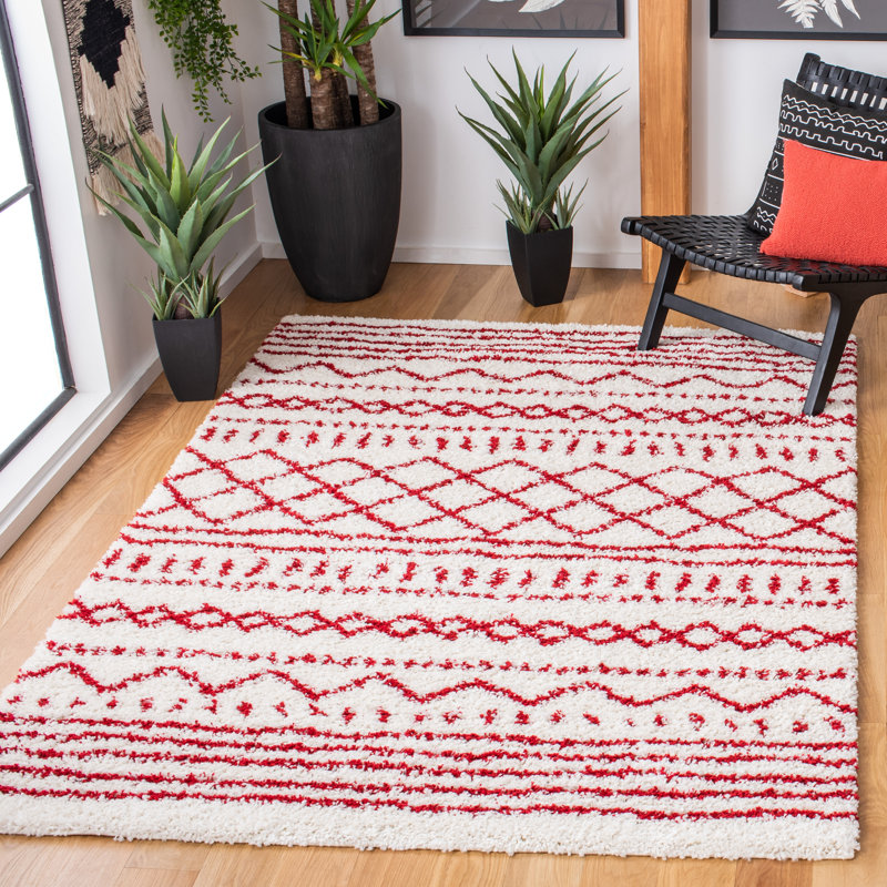 Develin Performance Chevron Rug, Rectangle 9' x 12', Ivory/Red