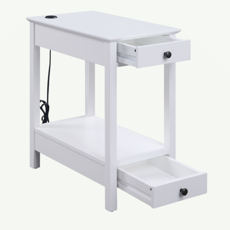 Table d'appoint avec rangement USB, Blanc