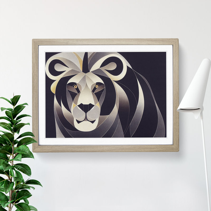 Cosmopolitan Abstract Lion - Single Picture Frame Print, 46cm H x 64cm W x 2cm D, Oak