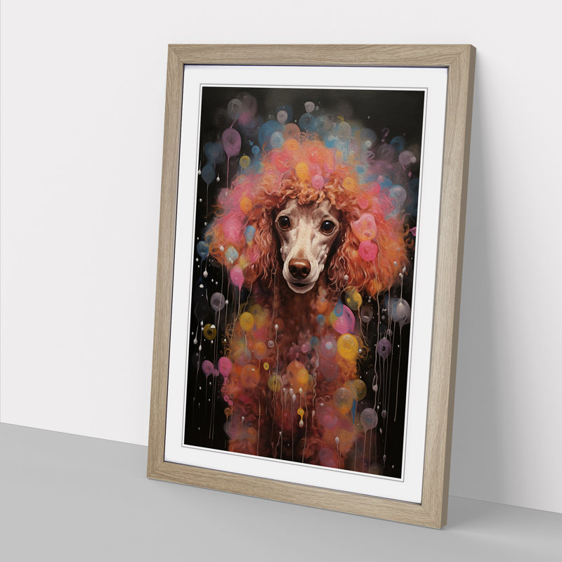 Poodle Contemporary - Single Picture Frame Print on Wood, 46cm H x 34cm W x 2cm D, Oak