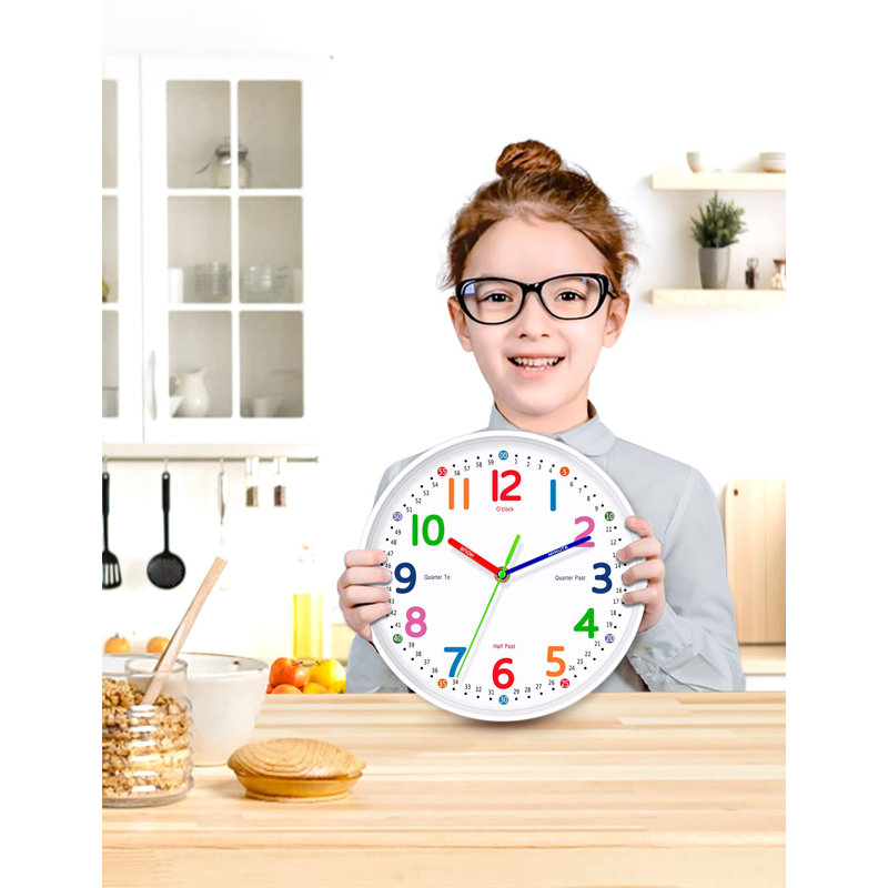 Kids Wall Clock: Telling Time Teaching Wall Clocks Silent Non-Ticking Clocks Battery Operated, Rustic Farmhouse Modern Clock Decorative(10 Inch)