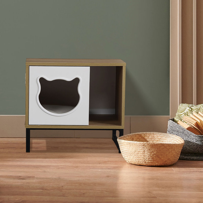 Maison d'intérieur pour chat avec lit et table d'appoint, litière cachée, blanc