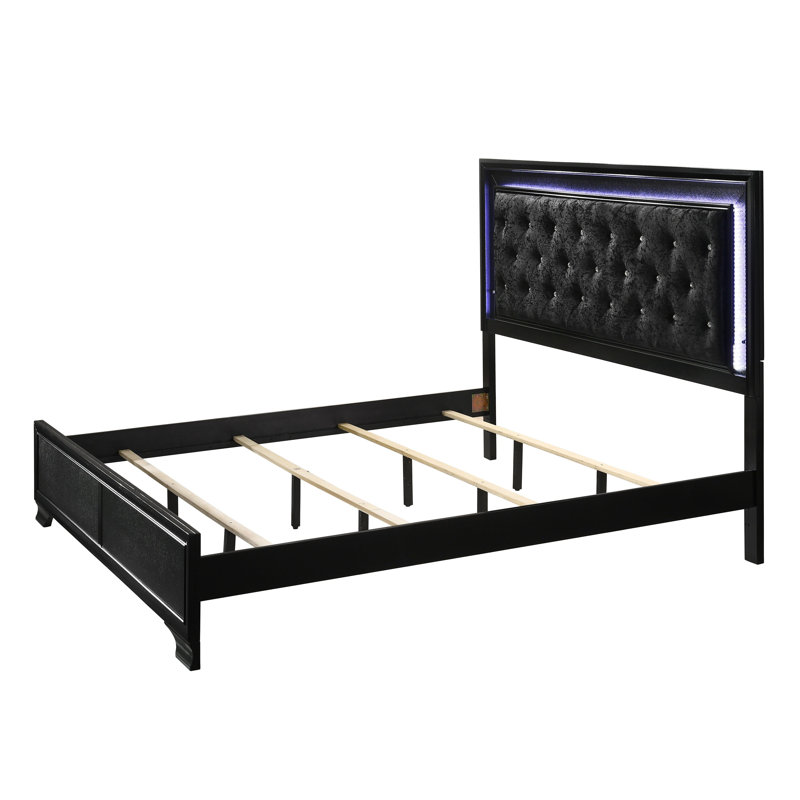 Micah Black King LED Upholstered Panel Bed