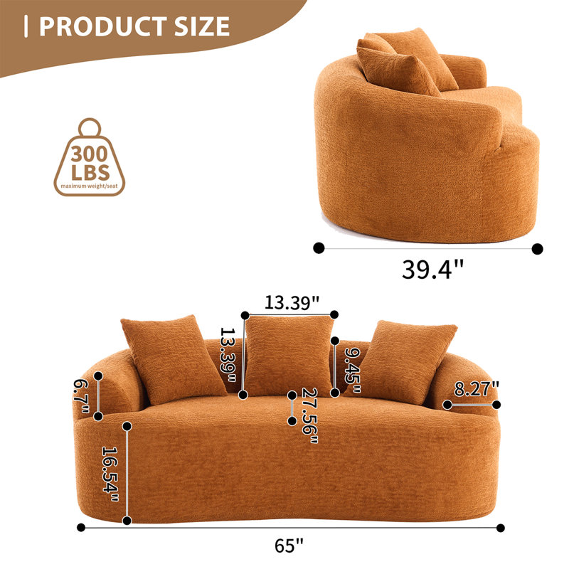 Curved Loveseat Full Compression Sponge Sofa, No-Assembly Compact Sofa For Small Spaces & Apartments, 300 Lbs Capacity