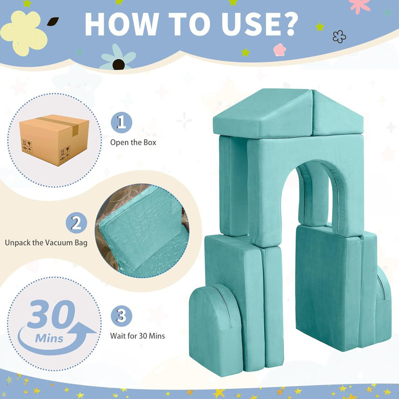 Canapé pour enfants Camborne, H 21,3 po x l 50,4 po x P 25,2 po, Glace-neige bleue