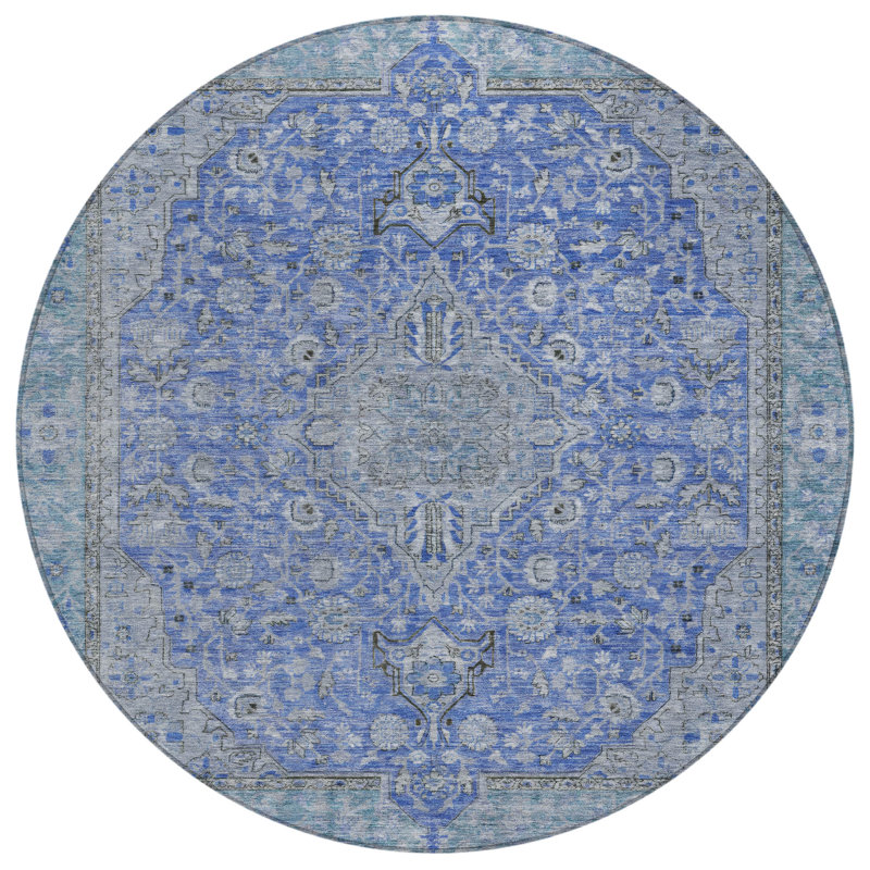 Vexira Blue Washable Indoor-Outdoor Rug - LOOMLAN, 8' x 8'